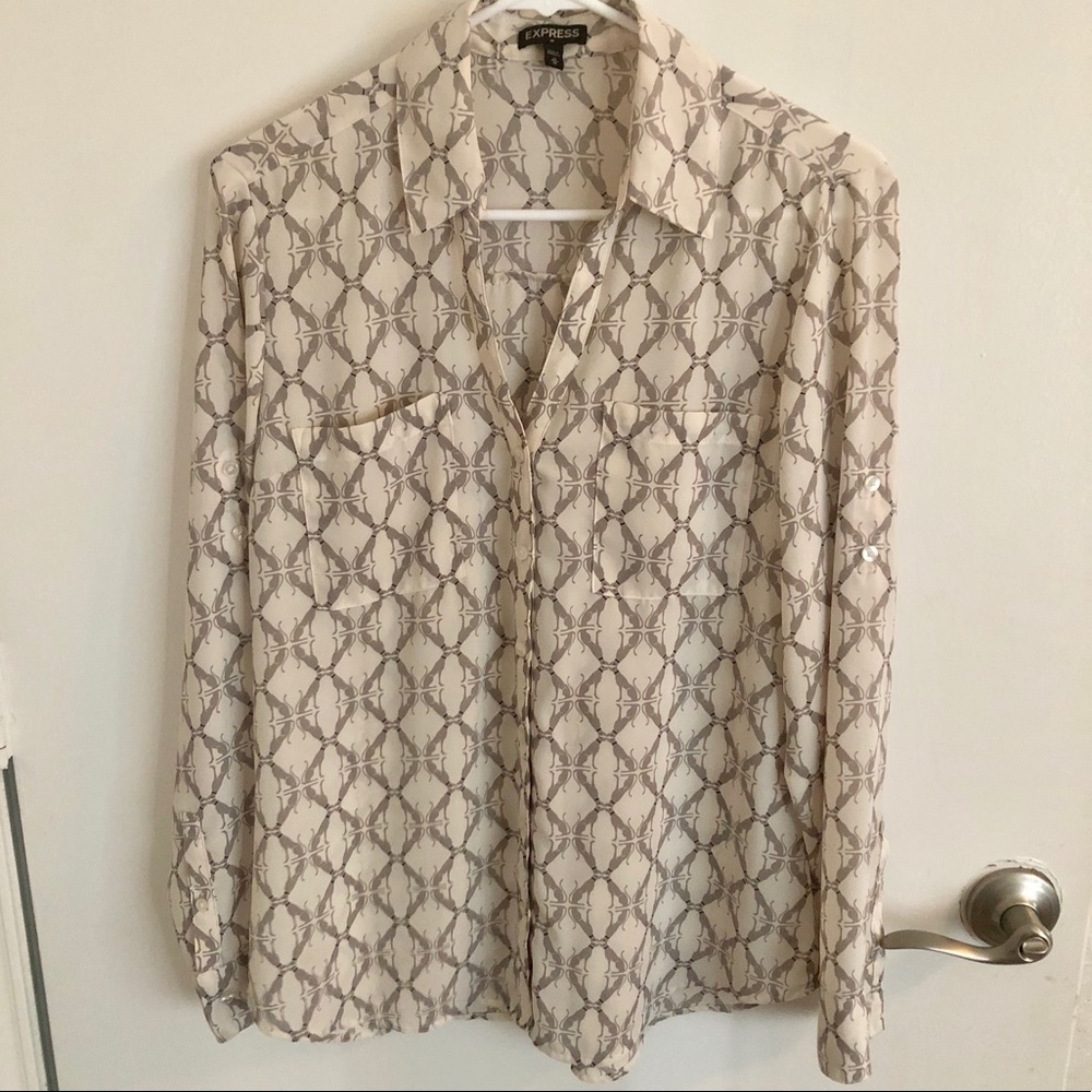 Express Portofino Button Down Dog Print Sh…